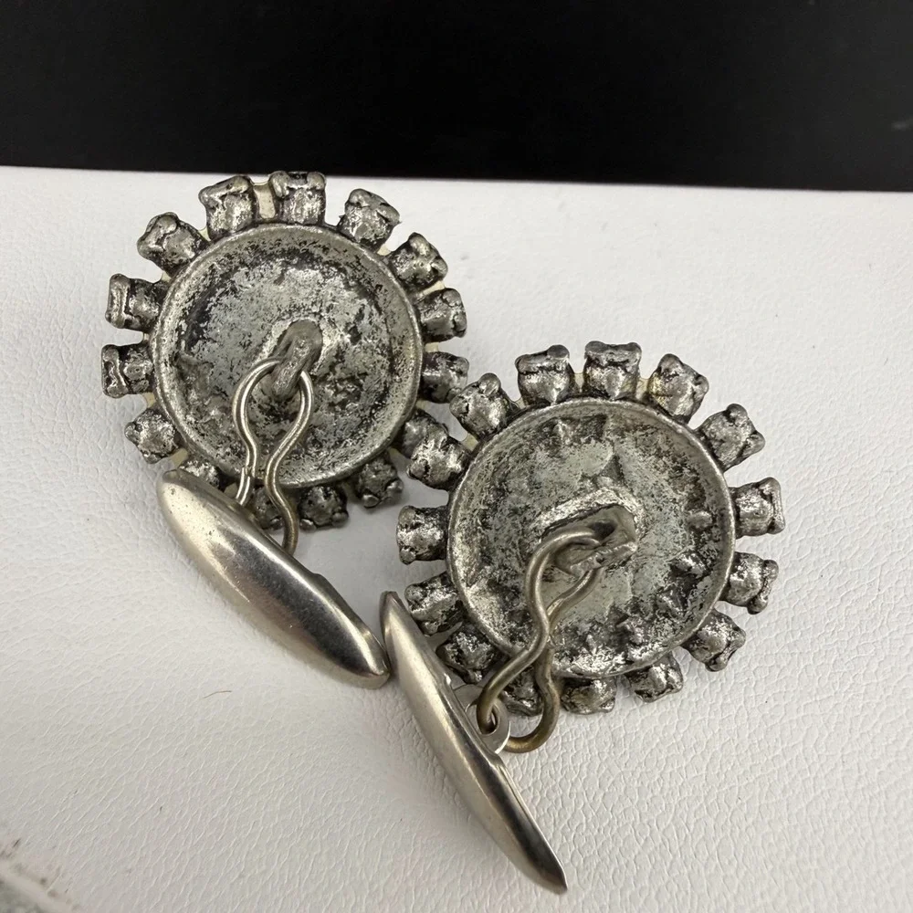 Vintage‎ Glass  Cufflinks Silver Tone Rhinestone AB